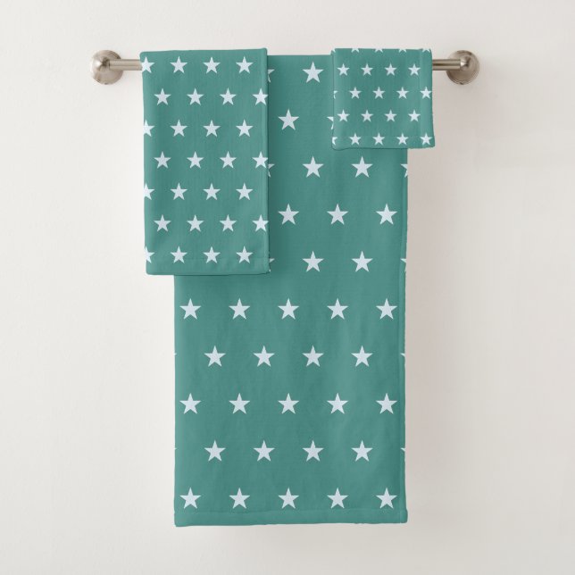 Conjunto De Toalhas Padrão de Estrela Azul Claro no Teal (Insitu)