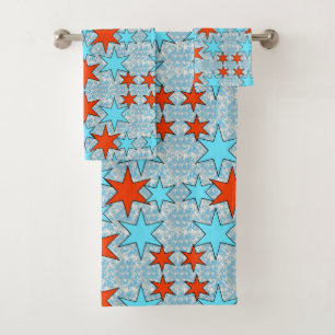 Conjunto De Toalhas Padrão de Estrela Azul e Vermelha