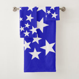 Conjunto De Toalhas Padrão de estrela branca sobre fundo azul