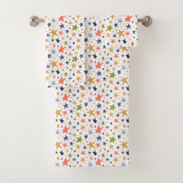 Conjunto De Toalhas Padrão de Estrela Colorido Vibrante Com