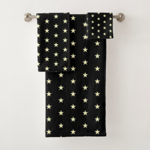 Conjunto De Toalhas Padrão de Estrela em Preto
