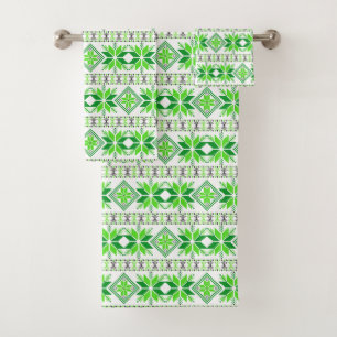 Conjunto De Toalhas Padrão de Estrela Verde Elegante em Branco