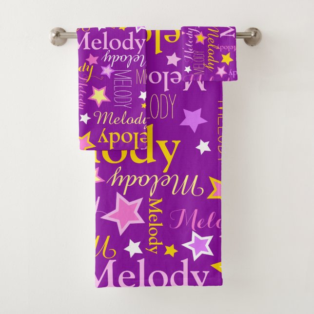 Conjunto De Toalhas Padrão de estrelas com nome de meninas em rosa rox (Insitu)
