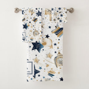 Conjunto De Toalhas Padrão de estrelas Douradas e azuis personalizadas
