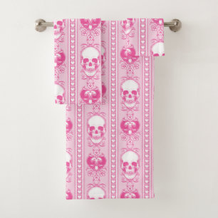Conjunto De Toalhas Padrão de estribo do crânio barroco cor-de-rosa