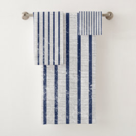 Conjunto De Toalhas Padrão de Faixa Azul de Cinza Rústica & Marinho