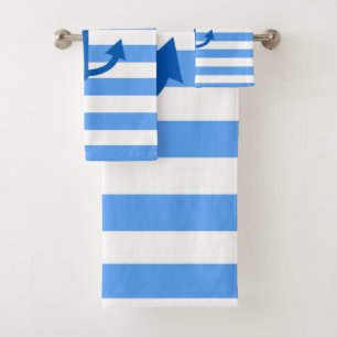 Conjunto De Toalhas Padrão de faixa azul e branca com âncora