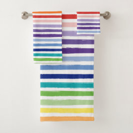 Conjunto De Toalhas Padrão de Faixa de Pincel de Aquarela Arco-íris