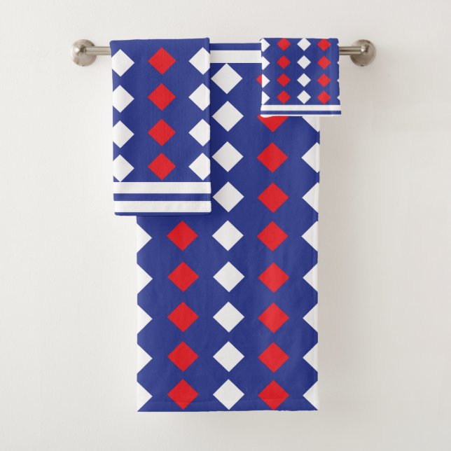 Conjunto De Toalhas Padrão de Faixa Vermelha Branca de Diamantes (Insitu)