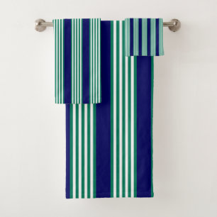 Conjunto De Toalhas Padrão de faixas verdes e brancas com azul-marinho