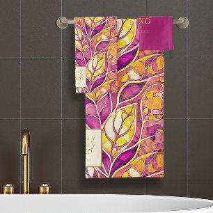Conjunto De Toalhas Padrão de Feliz de Natal Dourada magenta nº 21 ID1