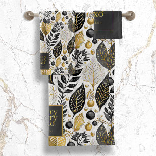 Conjunto De Toalhas Padrão de Feliz de Natal Dourado preto nº 21 ID100