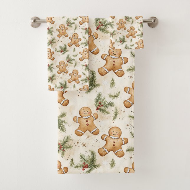 Conjunto De Toalhas Padrão de Férias de Gengibre Fantasioso e Pinheiro (Insitu)