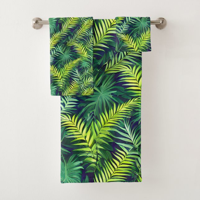 Conjunto De Toalhas Padrão de Fern de Folha Verde Tropical (Insitu)