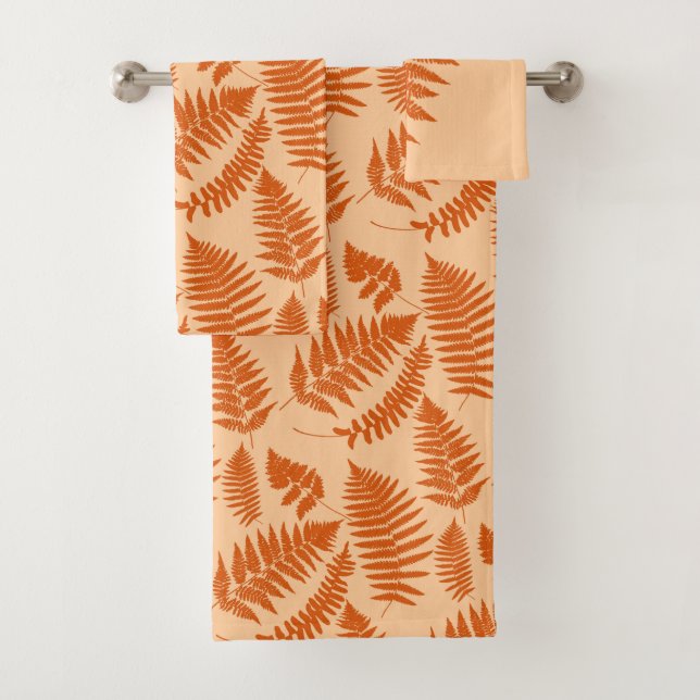 Conjunto De Toalhas Padrão de Fern de Woodland, Pastel e Laranja Profu (Insitu)
