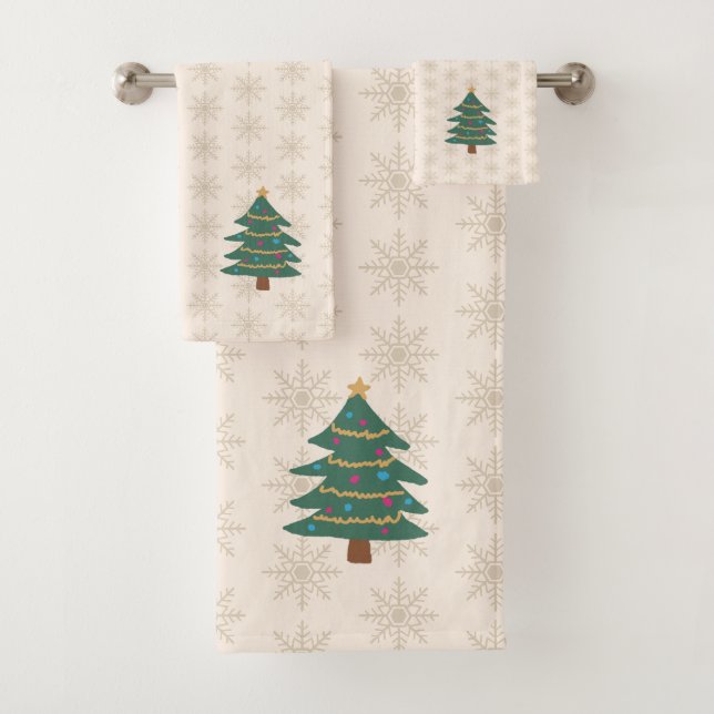 Conjunto De Toalhas Padrão de Floco de Neve da Árvore de Natal Feriado (Insitu)