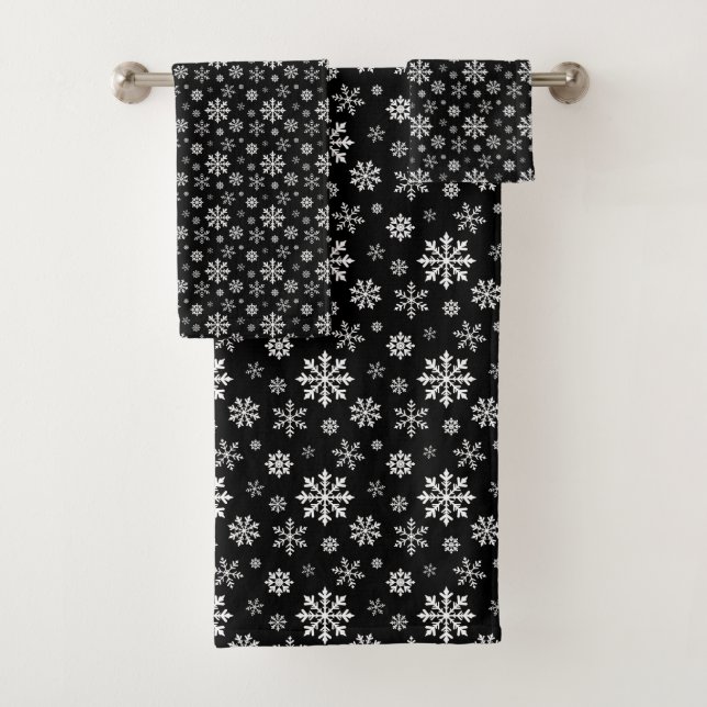 Conjunto De Toalhas Padrão de Floco de Neve Preto e Branco Elegante Mo (Insitu)