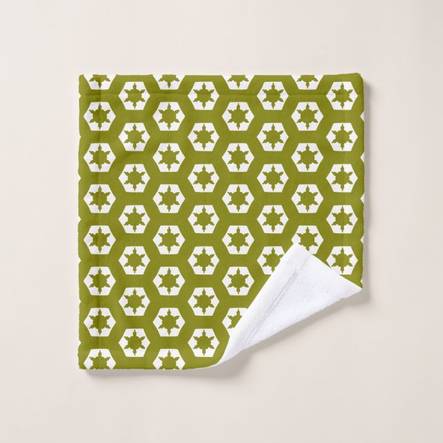 Conjunto De Toalhas Padrão de flocos de amêndoa de hexágono verde-oliv (Pano de lavar)
