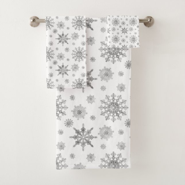 Conjunto De Toalhas Padrão de Flocos de Neve Cinza Prata (Insitu)