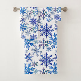 Conjunto De Toalhas Padrão de Flocos de Neve em Aquarela