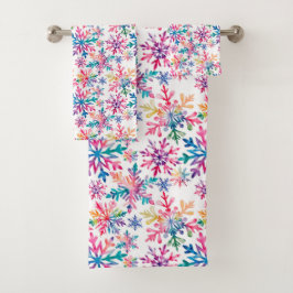 Conjunto De Toalhas Padrão de Flocos de Neve em Aquarela