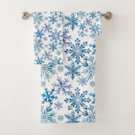 Conjunto De Toalhas Padrão de Flocos de Neve em Aquarela