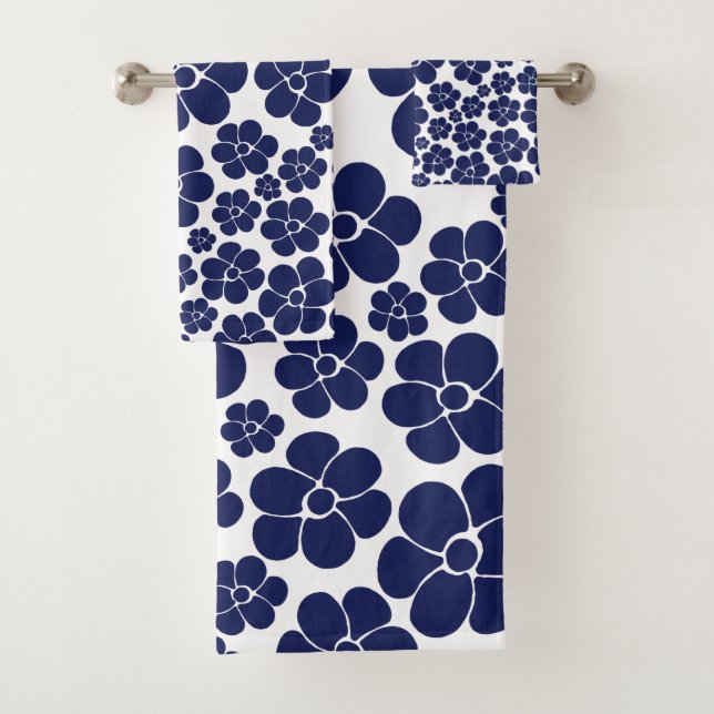 Conjunto De Toalhas Padrão de Flor - Azul e Branco (Insitu)