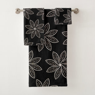 Conjunto De Toalhas Padrão de Flor Branco em Preto