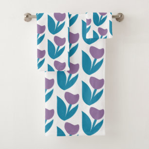 Conjunto De Toalhas Padrão de Flor de Abstrato Whimsical Purple e Blue