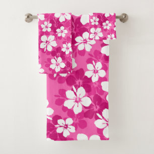Conjunto De Toalhas Padrão de Flor de Hibisco Branco Violeta Tropical
