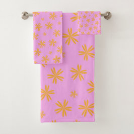 Conjunto De Toalhas Padrão de Flor de Hippie Cor-de-Rosa-Cor-de-Pré-Pi
