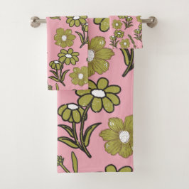 Conjunto De Toalhas Padrão de Flor de Hippie Funky Y2K Retro Rosa Verd