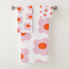 Conjunto De Toalhas Padrão de Flor de Hippie Vermelho Pink