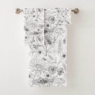 Conjunto De Toalhas Padrão de flor de margarida branca preto-e-chico