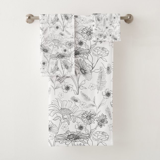 Conjunto De Toalhas Padrão de flor de margarida branca preto-e-chico m (Insitu)