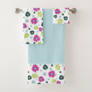 Conjunto De Toalhas Padrão de Flor de Margarida Estilizada Rosa Azul