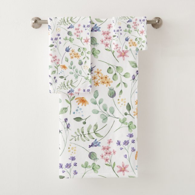 Conjunto De Toalhas Padrão de Flor de Primavera de Aquarela (Insitu)