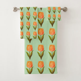 Conjunto De Toalhas Padrão de Flor de Tulipa Moderna em Verde Claro