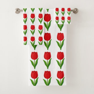 Conjunto De Toalhas Padrão de Flor de Tulipa Vermelha Moderna em Branc
