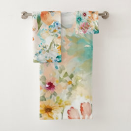 Conjunto De Toalhas Padrão de Flor de Verão de Grande Aquarela