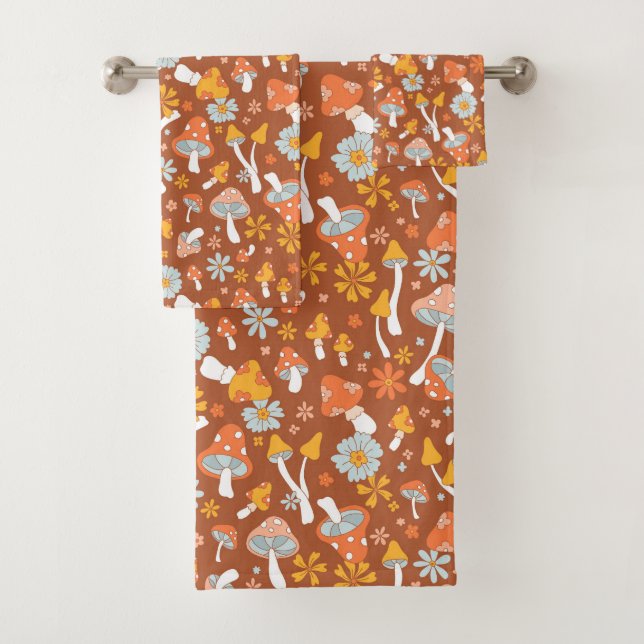 Conjunto De Toalhas Padrão de Flor do Cogumelo Retroativo (Insitu)