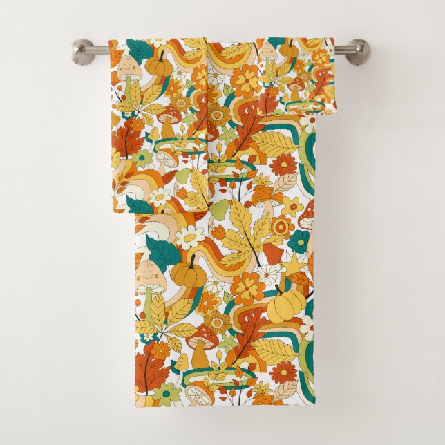 Conjunto De Toalhas Padrão de Flor do Cogumelo Retroativo (Insitu)