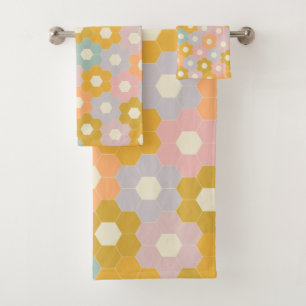 Conjunto De Toalhas Padrão de Flor do Hexágono Moderno Vintage em Pa