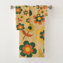 Conjunto De Toalhas Padrão de Flor do Laranja de Imagem Retroativa 70s