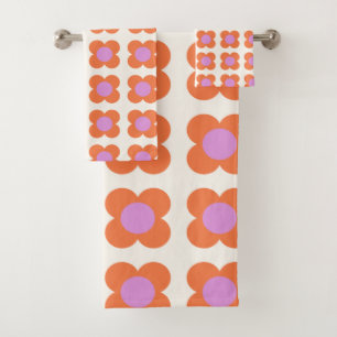 Conjunto De Toalhas Padrão de Flor do Pop com Cor de Rosa e Laranja