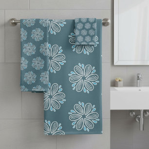 Conjunto De Toalhas Padrão de Flor em azul e branco