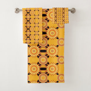 Conjunto De Toalhas Padrão de flor geométrica amarela e preta de verão