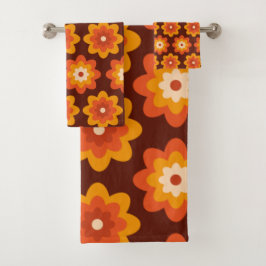 Conjunto De Toalhas Padrão de flor laranja boho hippie retrô dos anos