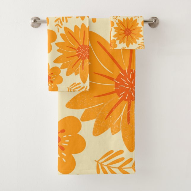 Conjunto De Toalhas Padrão de Flor Laranja do Meio século de Imagem Re (Insitu)