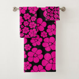 Conjunto De Toalhas Padrão de Flor - Magenta e Preto